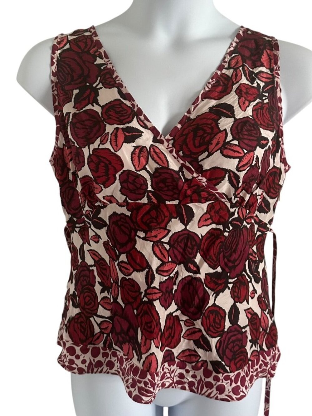 Boden top women size 16 silk sleeveless floral burgundy